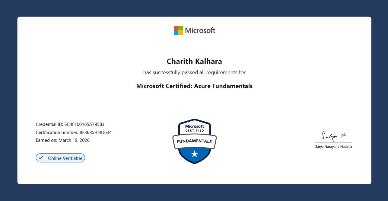 Microsoft Azure Fundamentals certificate